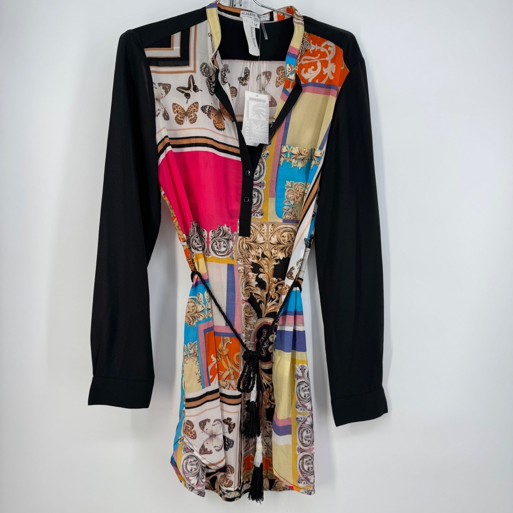 Alberto Makali Dress M Orange‎ Multicolor Print Long Sleeve Mini Shift